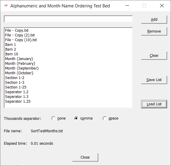 Program image: Alphanumeric Ordering Test Bed