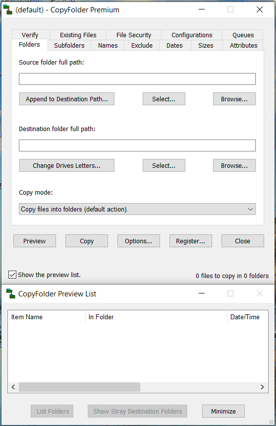 CopyFolder Main and Preview Windows